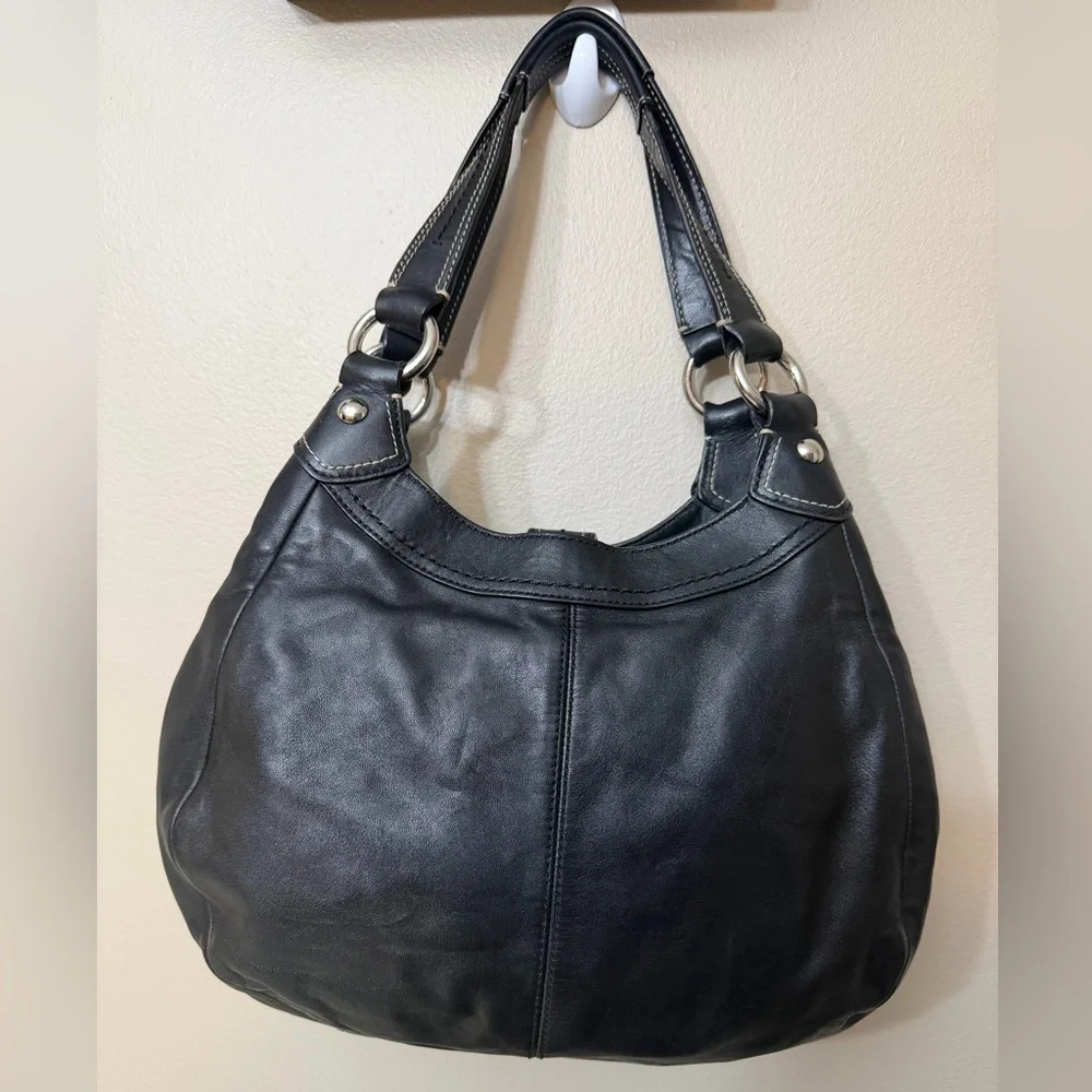 Coach Black Leather Shoulder Bag with Light Blue Interior Lining# F15527